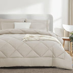 CozyLux California King Comforter Set Beige - Cal King Bed in a Bag 7 Pieces, Luxury Soft Bed Set for All Seasons, Bedding Set with Comforter, Sheets, Pillowcases & Shams