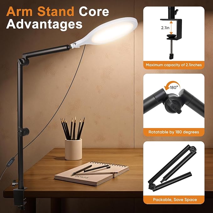 Desk Ring Light with Stand, 10" LED Desk Ring Light with Clamp, 360°Rotate & Flexible Height Full-Screen Overhead Ringlight for Video Recording, TikTok, YouTube, Live Streaming, Content Creation