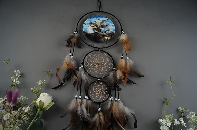 Remorelt Wolf Eagle Bear Dream Catcher Bedroom Wall Decor, Christmas Home Decoration, Room Accessory, White Moon Feather Decoration - Unique Home Craft Wall Pendant (DC12 8inch 3D Eagle)