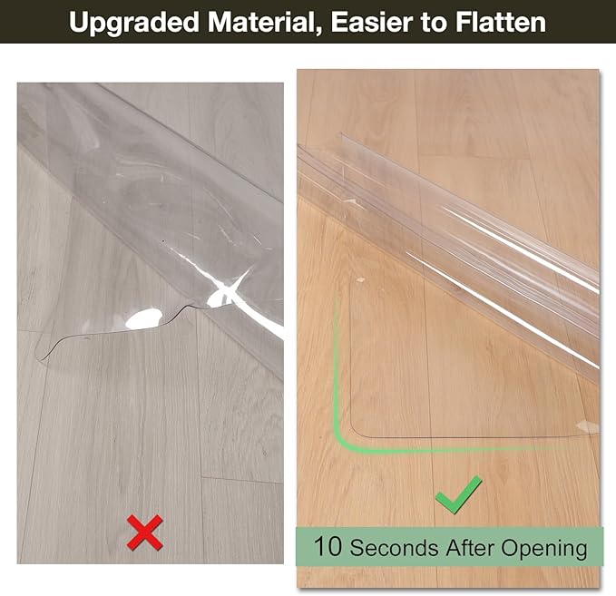 Crystal Clear Floor Mat 6×9ft, Upgraded Easy Flat Waterproof Vinyl Rug Cover, Large Stain-Resistant Plastic Area Rug Floor Protector for Kitchen, Dining Room, High-Traffic Areas