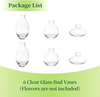 Glass Bud Vases Set of 6, Hewory Cute Clear Small Vases Handmade, Mini Glass Flower Vase for Floral Arrangement, Tiny Centerpiece for Wedding Party Events Home Office Table Decor (Not Include Flower)
