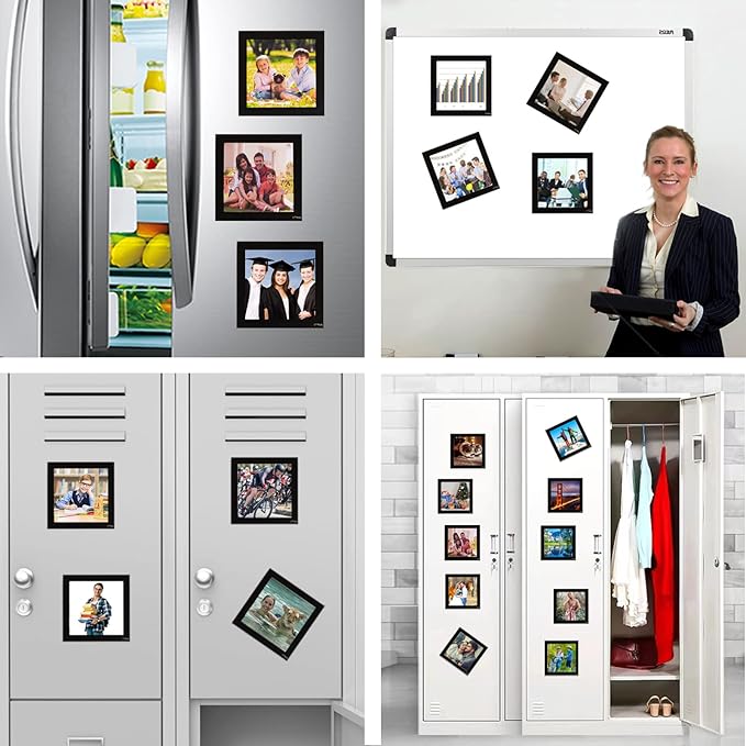 4X4" Magnetic Picture Frame with Black Border(10 Pack),Square Magnet Photo Pockets,Decorations for Fridge/Lockers with Clear Plastic Cover (Classic)