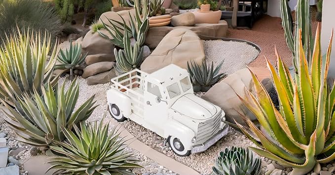 Metal Truck Decor,Farmhouse Truck Decor,Decorative Tabletop Storage & Pick-up Metal Truck Planter, 12.5" x 5.75" x 6.25" inches (White)