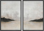 SIGNFORD Framed Canvas Print Wall Art Set Misty Horizon Soft Neutral Toned Landscape Illustration Modern Art Decorative Nordic Nature for Living Room, Bedroom, Office - 16"x24"x2 Black