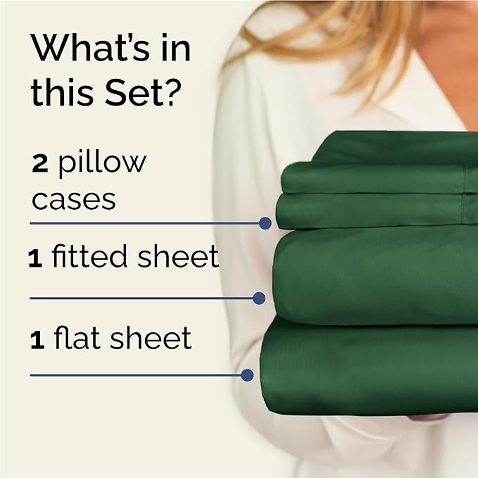 Twin XL Sheets Set 4 Piece - Includes 2 Pillowcases - Bed Sheets Twin XL Size - Soft Hotel Luxury Bedding - Cooling, Comfy & Breathable - 1 Flat & 1 Fitted & 2 Pillowcases w/ Deep Pockets - Emerald