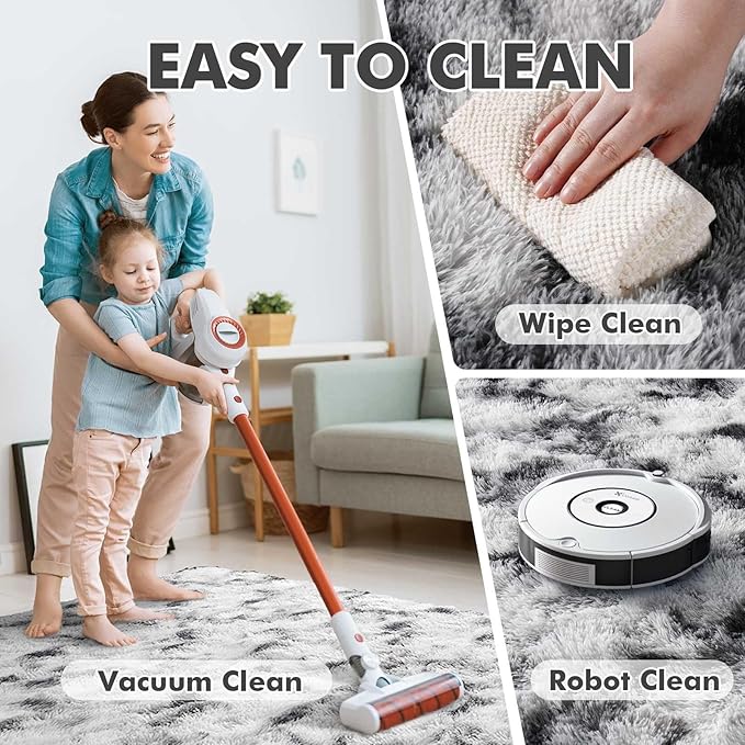 5x7 Ft Large Shag Rugs for Bedroom Living Room Decor for Men Boys, Tie Dyed Ultra Soft Fluffy Furry Area Rug for Indoor Floor, Aesthetic Carpet for Home Decor (Black White)