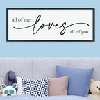 LuZhiQiang All Of Me Loves All Of You Wall Decor Art 40"×15" Master Bedroom Above Over Bed sign Love Quotes Large Framed Wooden Wall Hanging (Black)