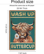 ALKB Highland Cow Sign Bathroom Wall Cow Painting for Western & Highland Cow Lovers - Funny Wash Up Sign 8 x 12 Inch
