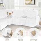 Arfntevss Sectional Recliner Couch Covers Velvet Washable Corner Sectional Sofa Cover for Reclining Stretch Soft Thick L Shape Recliner Slipcover Set (5 Seat with 1 Console Cover, Plain White)