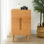 Narrow Nightstand, Mid Century Modern Nightstand, Solid Wood Bedside Table, Side Table witn Drawers (Natural, 11.81inches)