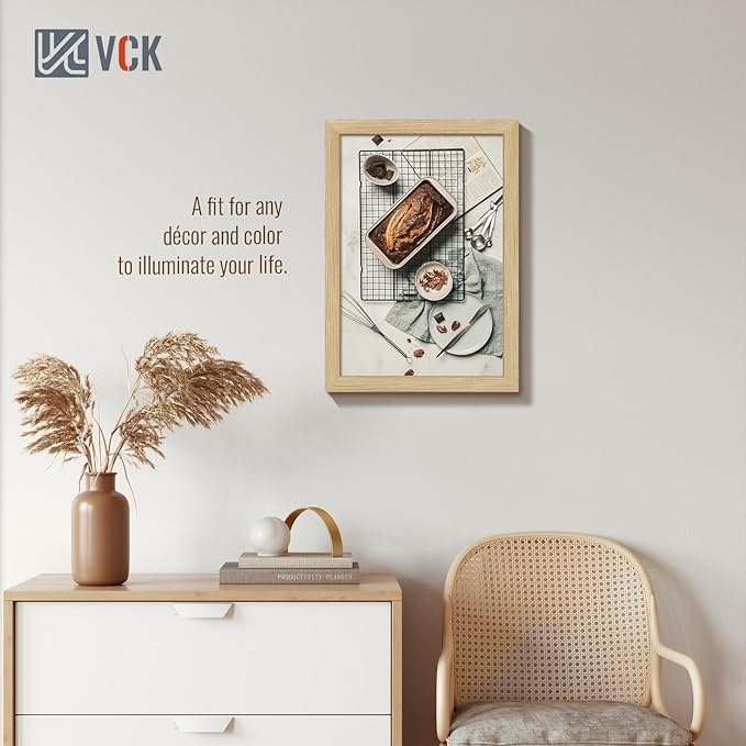VCK 13x19 Oak Wood Frame for Poster & Picture, Natural Solid Wood Photo Frames 3 Pack, Wall Gallery Frame