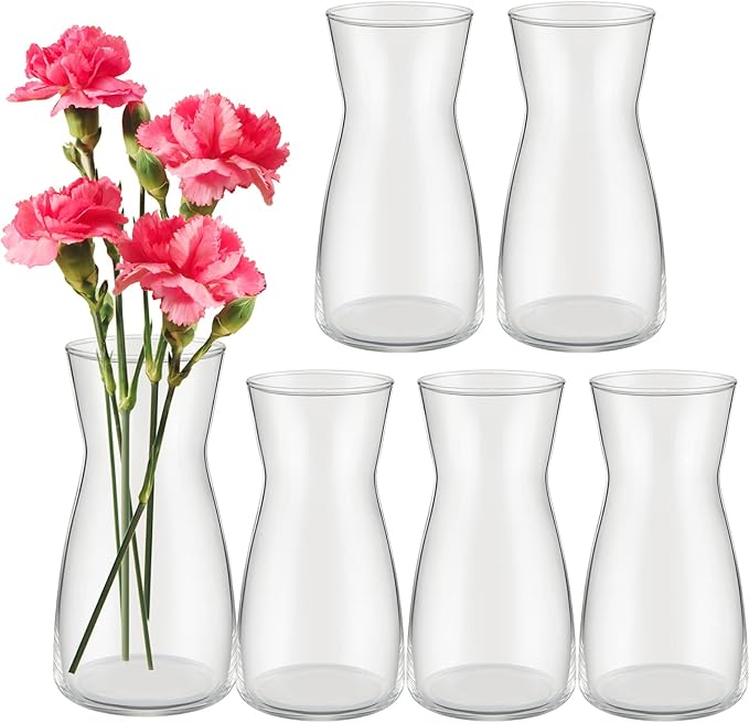 Thenshop 6 Pcs 8'' Tall Clear Flower Vase Wide Mouth Crystal Glass Boho Decorative for Centerpieces Bulk Tall Vase for Flower Bouquets Rustic Home Decor Wedding Housewarming Gift (Clear)