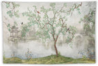 HZOHNAGO Japanese Tapestry Tree Misty Garden Lake Printed Wall Tapestry Ink Painting Wall Hanging for Bedroom Living Room Dorm 90" W x 60" H
