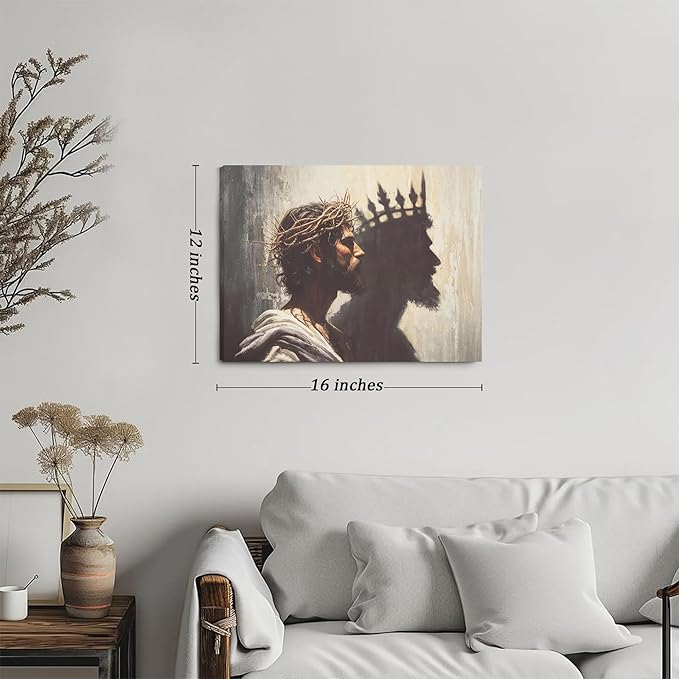 Framed Jesus is the King Christian Wall Art, Jesus and Crown Canvas Wall Decor Christ Biblical Pictures Painting Prints Religious Room Decor for Church Prayer Room Schools Hospitals 12" x 16"