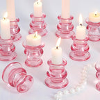 12pcs Pink Candlestick Holders, Pink Glass Candle Holders for Pillar Candles, Taper Candle and Tealight Candles, Taper Candle Holders for Wedding, Table Centerpiece