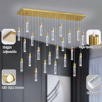 24-Lights Modern Crystal Chandeliers LED Pendant Light for Kitchen Island Dining Room Entrance Foyer Living Room 6000K Gold