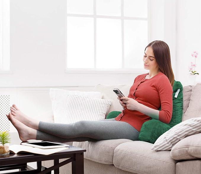 Nestl Reading Pillow Standard Bed Pillow, Back Pillow for Sitting in Bed Shredded Memory Foam Chair Pillow, Reading & Bed Rest Pillows Dark Green Back Pillow for Bed, Bed Chair Arm Pillow with Pockets