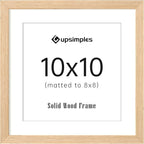 upsimples 10x10 Frame, Natural Solid Wooden Picture Frames, Display 8x8 with Mat or 10 x 10 Without Mat, Wall or Tabletop, 1 Pack, Natural