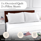 Southshore Fine Living, Inc. King Size White Quilt Bedding Set with 2 Pillow Shams, Quilted Summer Comforter, King Size, Light Weight Bedspread, California/King Quilt Coverlet, Bright White