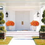 16 Bundles Artificial Fall Flowers for Outdoors Fake Plants UV Resistant Plastic Plants Shrubs Bushes for Home Fall Front Door Porch Garden Autumn Decor (Fall Orange)