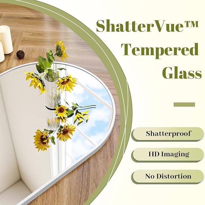 BEAUTYPEAK 32"x34" Arch Bathroom Mirror, Wall Mounted Vanity Metal Frame Mirror for Bedroom, Entryway, Living Room, Silver