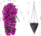 Artificial Bougainvillea Faux Flowers Plants Baskets for Outdoor Outside Summer Decoration, 3 PCS Fake Silk Long Hanging Vines UV Resistant Realistic for Front Door Porch Patio Balcony, Purple
