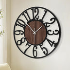 1st owned Large Wall Clock for Living Room Decor- 32" Decorative Antique Silent Little Ticking Battery Operated,Black Metal,Wood Clocks for Farmhouse,Dining Room,Bedroom,Kitchen - Arabic Numerals