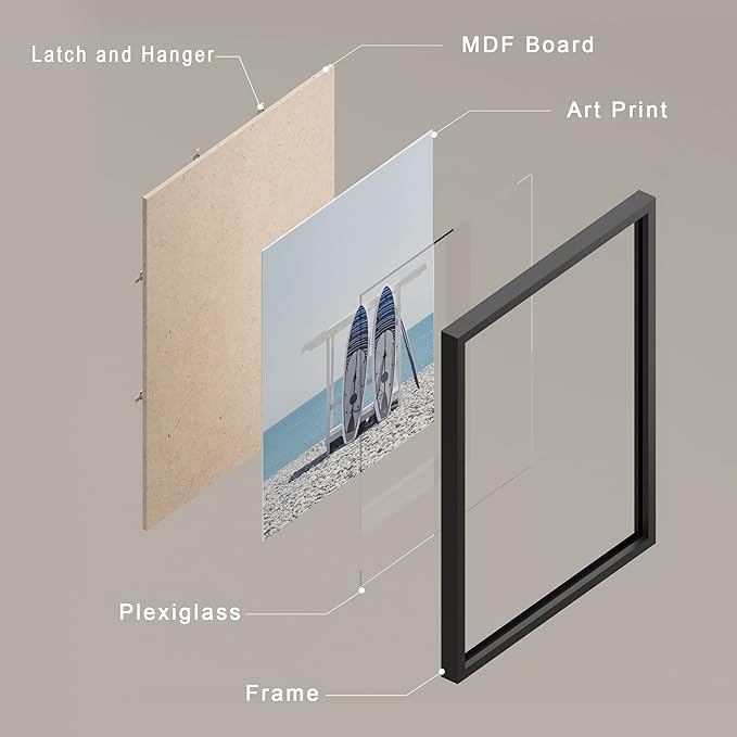 SIGNWIN Framed White Surfboard Tropical Palm Tree Beach Shore Wall Art, Set of 4 Landscape Colorful Wall Decor Prints, Nature Wilderness Wall Décor for Living Room, Bedroom - 11"x14" Black