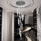 H125'' Modern Crystal Chandeliers for Entryway 18-Lights LED Dimmable Chandeliers Lighting Fixture Large Pendant Light for Staircaes Living Room Villa