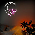 Moon Cat Neon Sign, Neon Signs for Wall Decor LED Light Up Signs Home Decor for Bedroom Club Party Bar Shop USB Operated