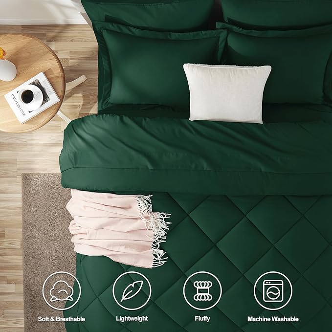 CozyLux Twin XL Comforter Set Emerald Green - 5 Pieces Twin Extra Long Bed in a Bag for College Dorm, All Season Bedding Set for Girls and Boys, Soft Bed Set with Comforter, Sheets, Pillowcase & Sham