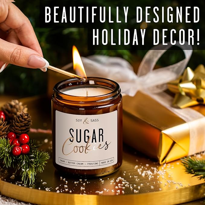 Sugar Cookie Candle, Cookie Candle – ‘Sugar Cookies’ Soy Candles, w/Sugar, Butter & Vanilla - Infused with Essential Oils I Christmas Candles I 9oz, 50 Hour Burn, Handmade in USA