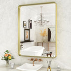 WEER Gold Bathroom Mirror, 24X32 Inch Brushed Gold Metal Frame Mirror, Rounded Rectangle Gold Bathroom Vanity Mirror for Wall, Tempered Glass, Anti-Rust, Hangs Horizontally or Vertically