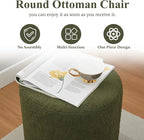 Modern Round Ottoman 2Pcs, Classic Foot Stool Ottoman, Teddy Fleece Upholstered Vanity Stool for Makeup, Bedroom, Living Room, Dark Green
