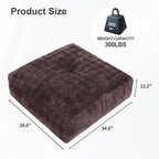 Square Pouf Ottoman, Comfy Lazy Floor Footrest with Memory Foam Filling, Fluffy Bubble Ottoman for Living Room, Office, Brown