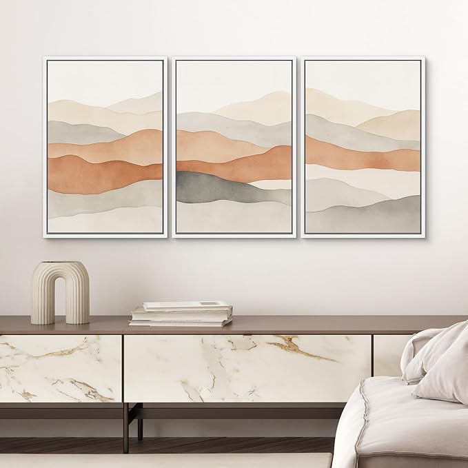 SIGNWIN Framed Canvas Print Wall Art Neutral Earth Tone Landscape Minimalist Mountain Silhouette Photography Modern Art Minimalist Black and White for Living Room, Bedroom, Office - 24"x36"x3 White