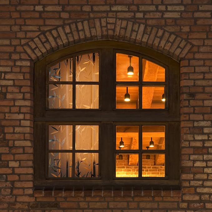 rabbitgoo Window Privacy Film Frosted Bamboo Pattern, Removable UV Blocking Stained Glass Decals Covering Decorative Window Cling for Home, 17.5 in X 6.5 Feet, Regular