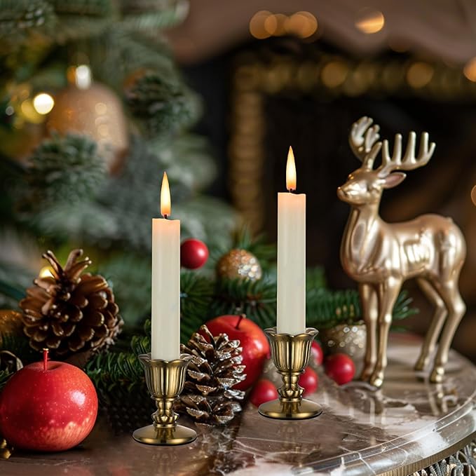 Sziqiqi Vintage Candlestick Holder Decor: Gold Taper Candle Holders Set of 2 for Dining Room Table Antique Candle Stick Holder for Fireplace Mantle