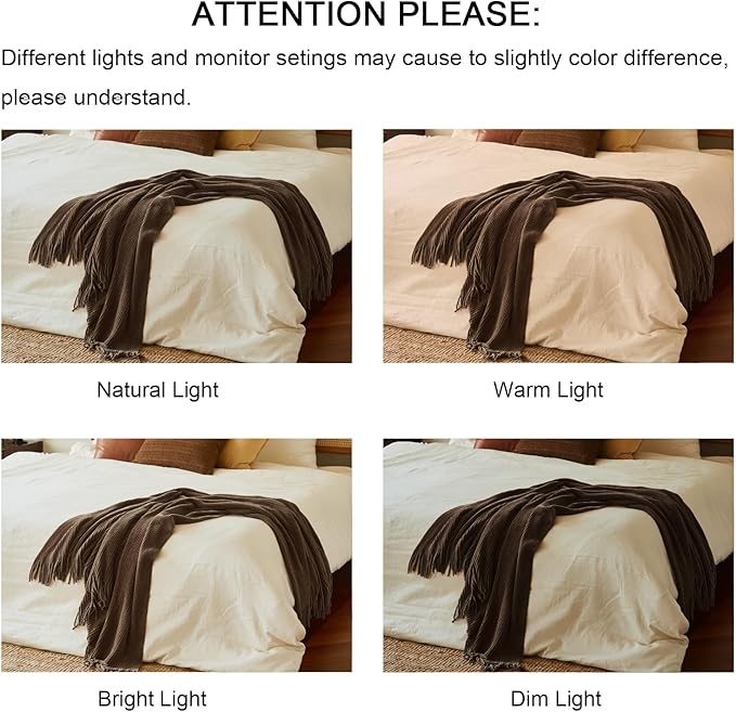 lifein Throw Blanket for Couch, Soft Boho Decor Bed Throw,Cozy Brown Knitted Chenille Small Farmhouse Lightweight Throw for Spring(Brown,50 * 60")