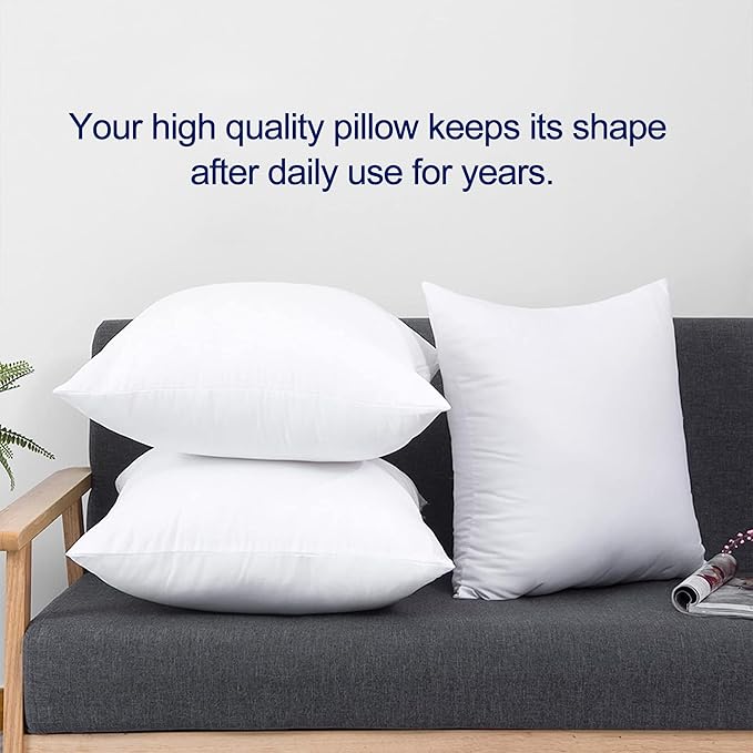 HITO 20x20 Pillow Inserts (Set of 2) - Down Alternative 100% Cotton Cover Decorative Square Throw Pillows White for Couch Bed Sofa
