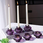 VOHO Purple Taper Candle Holders Ribbed Glass Gifts, 6 A Pack Candlestick Holders for Table Centerpiece Christmas/Halloween Decorations, Versatile Candle Holders for Candlesticks or Tea Lights Candles