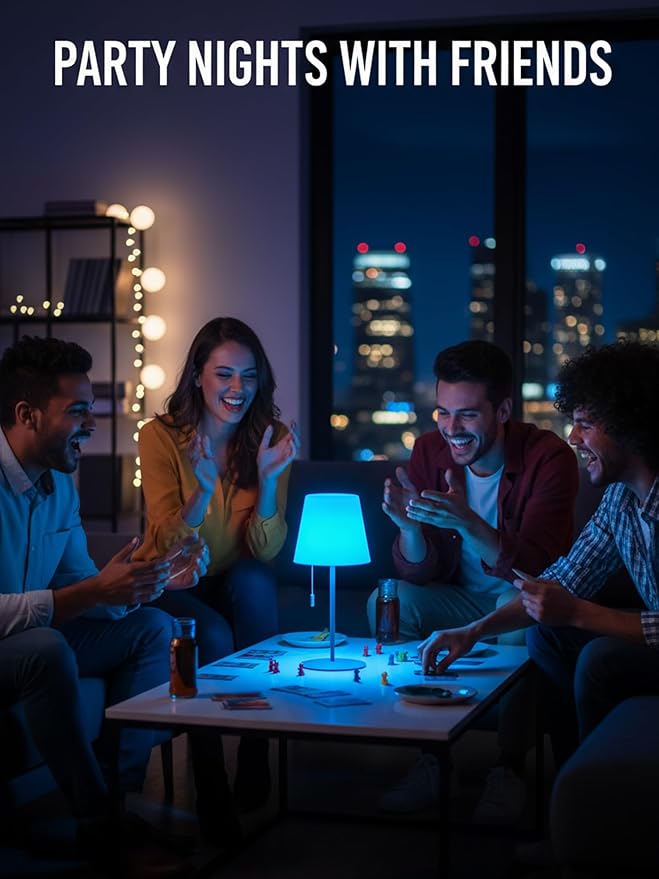 uuffoo Cordless Rechargeable Outdoor Table Lamp, Dimmable Shower Lamp for Living Room, Bedroom, Bathroom, Patio, Restaurant, Small Modern Desk Light with RGB Color Changing, Warm White & Candle Mode