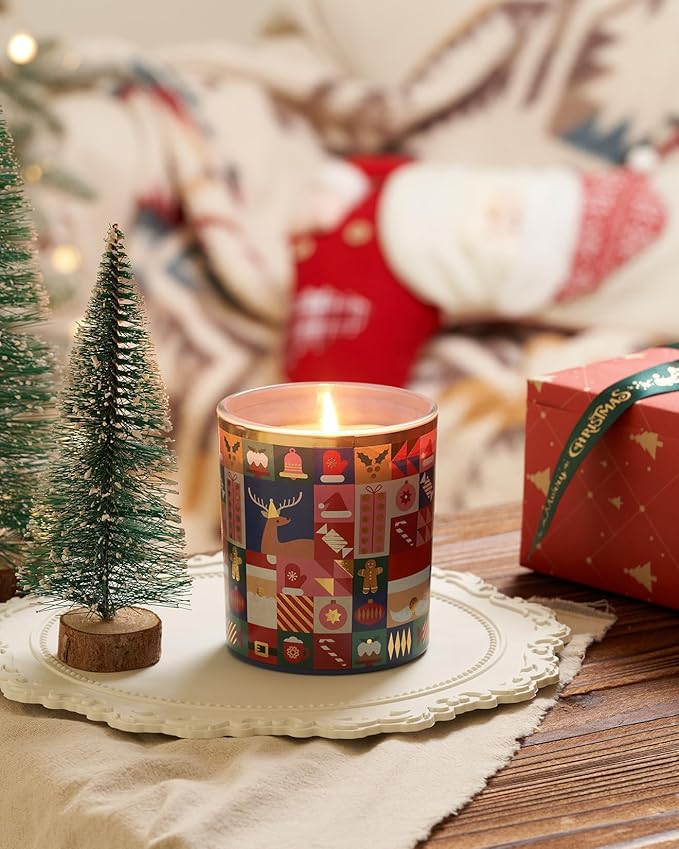 M&SENSE Candy Cane Apple & Coconut Scented Holiday Candle for Christmas, 9.9oz 55Hours Burn Time Fruit Scent Cotton Wick Clean Non Toxic Natural Soy Wax Candle for Spa Yoga Meditation