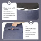 Inflatable Ottoman Stool D21 xH9 for Outdoor/Indoor Use, Water Repellent Patio Foot Rest Stool with Portable Handle,Round Pouf Ottoman Suitable for Garden,Deck and Camping - Textured Navy