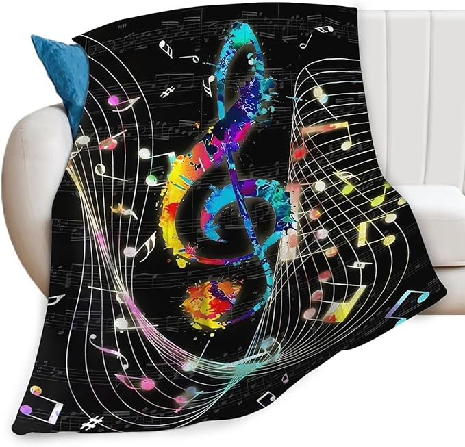 Music Blanket for Girls Women Music Notes Lovers Gifts for Boys Men Lightweight Fuzzy Throw Blanket Cozy Plush Flannel Fleece Blankets for Bed Decor 60"x80"