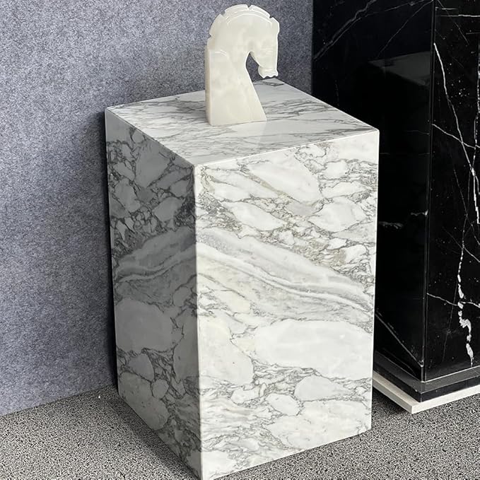 Luxury Marble Side Table,Square End Table for Modern Sofa and Bed, Living Room, Sofa, Bedroom（Arabescato）
