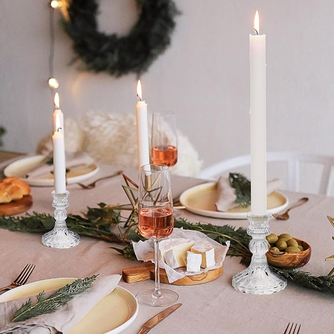 10 Pcs 4" Tall Glass Candlestick Holders Bulk Clear Glass Taper Candle Holder Set Crystal Candle Holders for Table Centerpiece, Candlesticks Holder Decor for Wedding, Thanksgiving, Valentine's Day