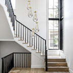 Raindrop Pendant Lights Kitchen Island Teardrop Gold Hanging Light Fixtures Clear Solid Glass Pendant Light Modern Chandeliers for Dining Room Porch Corridor Living Room(5-Light)