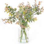 Artificial Eucalyptus Stems in Glass Vase with Faux Water,6Pcs Grey-Orange Fake Plant for Centerpiece (Grey-Orange Eucalyptus)