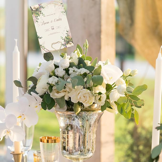 Picture Holders for Centerpieces,40Pcs Gift Card Holder Picks,Metal Photo Holders for Centerpieces,Sticks for Flower Bouquet Wedding Party Birthday (Heart Shaped)